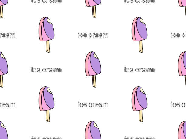 мороженое мультяшного персонажа бесшовный узор на белом фоне - vector frozen pixelated multi colored stock illustrations