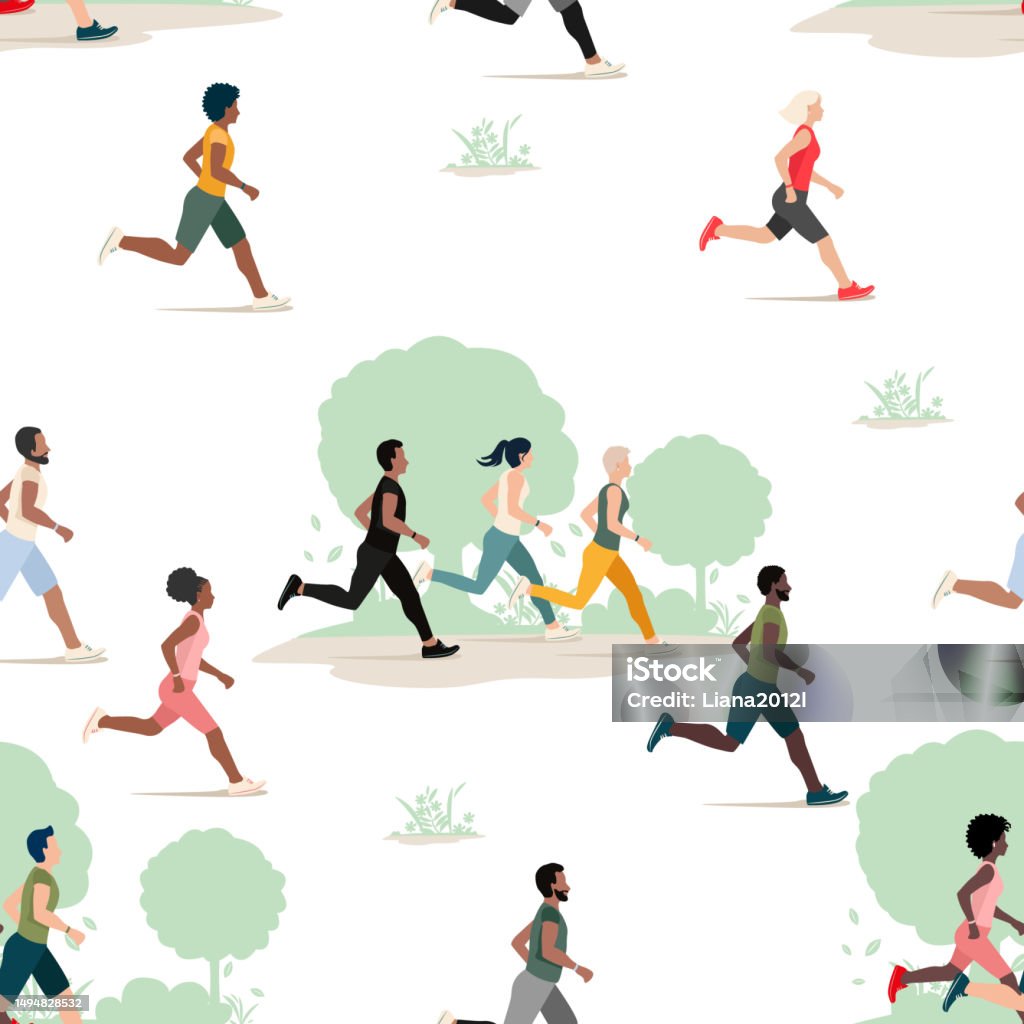 People Running Seamless Pattern Stock Illustration - Download Image Now ...