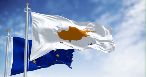 istock Cypriot flag waving serenely with European Union fla 1494828577