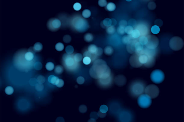 rozmyte światło bokeh na ciemnoniebieskim tle. rozogniskowane gwiazdy i iskry. abstrakcyjna ilustracja wektorowa - defocused blue illuminated backgrounds stock illustrations