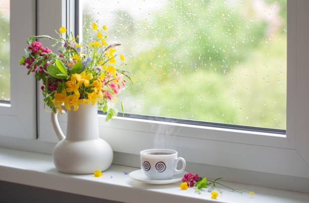 istock summer flowers in white jug with cup of coffee on windowsill 1494833228