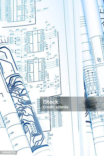 Dettaglio Disegni Arrotolati In Un Tubo - Fotografie stock e altre immagini di Attrezzatura elettronica - Attrezzatura elettronica, Carta, Cavo - Componente elettrico