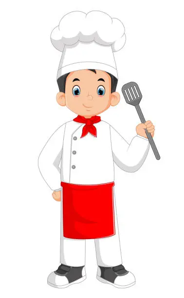 Vector illustration of a handsome young man who works as a professional chef is carrying a spatula