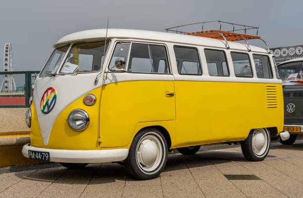 Yellow Volkswagen Kombi from 1964 at The Aircooled classic car show Scheveningen, The Netherlands, 14.05.2023, Vintage Volkswagen Kombi from 1964 in yellow colour at The Aircooled classic car show 1964 stock pictures, royalty-free photos & images