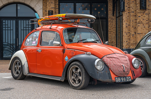Scheveningen, The Netherlands, 14.05.2023, Vintage customized Volkswagen Beetle from 1973 at The Aircooled classic car show