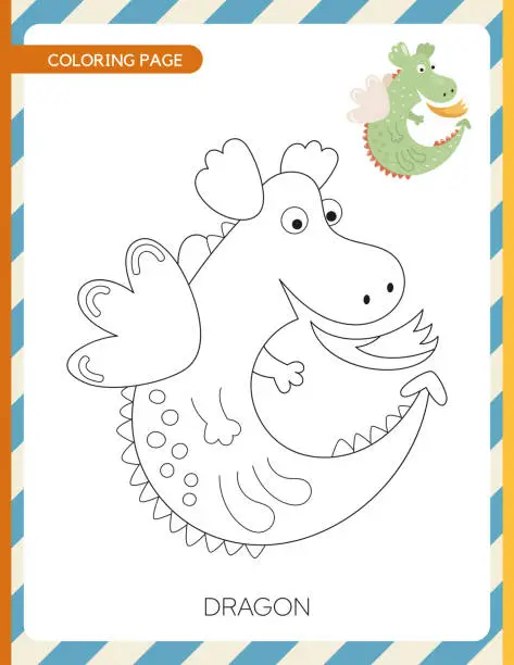 Vector illustration of Activity page for kids  coloring page. Game worksheet with knight theme  cute dragon. Vector illustration.