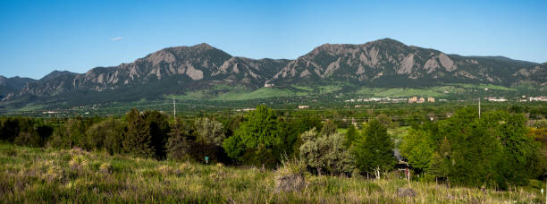 Green Mountain, Bear Peak, the Flatirons above Boulder, Colorado stock photo