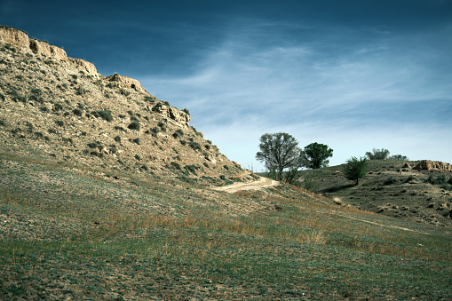 Road in sand cliffs