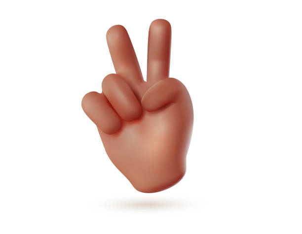 istock Vector illustration of hand gesture sign v on white color background. 3d style emoji design of man black skin hand 1494849404