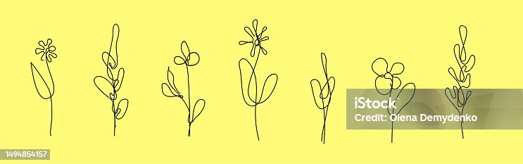 istock Continuous Line Drawing Flower Black Sketch. Set of Plants from One Line. Illustrations for Tattoo or logo design. 1494854157
