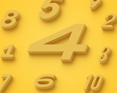 3D render number four 4 yellow background countdown raking abstract with copy space.