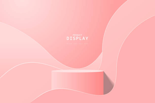 istock Minimal wall scene for product display. Pink 3d cylinder podium pedestal realistic with geometric curve shape. stage for showcase. design for promoting product. 3d vector geometric platform design. 1494860614