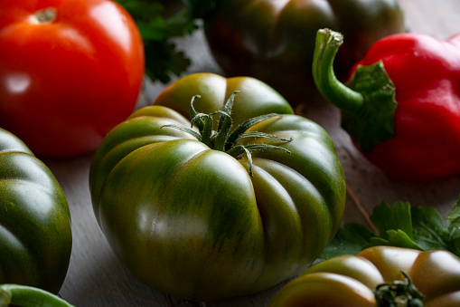 Gathered tomatoes in the greenhouse.