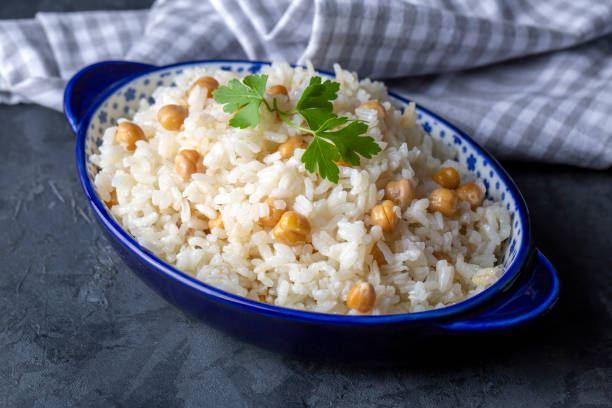 istock Turkish Rice with chickpea served, Turkish name; Nohutlu pilav or pilaf 1494861859