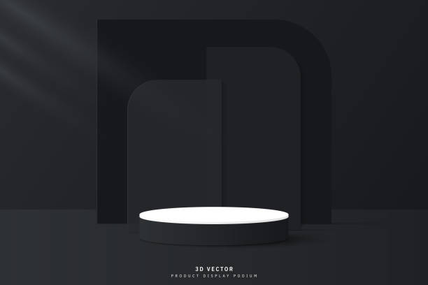 istock Abstract White black 3d cylinder podium or product display stand with 3d geometric shape backdrop. pedestal for show products. 3d vector rendering with podium. Empty room scene for product mockup. 1494863408