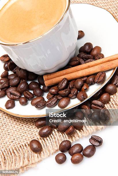 Coffee And Cinnamon Sticks Stock Photo - Download Image Now - Above, Agriculture, Black Color