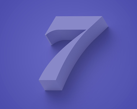 3D render number seven 7 blue purple background abstract with copy space.