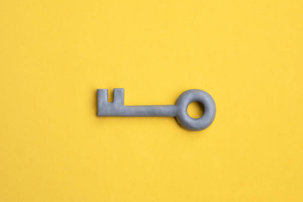 istock Plasticine key on yellow background. Safety, protection concept, internet password, security concept. Access or privacy symbol. 1494868132