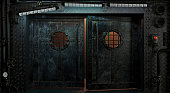 Ship cyberpunk doors made of old metal panels