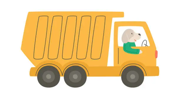 Vector illustration of Dog Driving Dump Truck