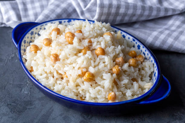istock Turkish Rice with chickpea served, Turkish name; Nohutlu pilav or pilaf 1494874432