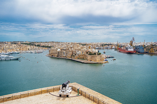 View of Senglea and Gardjola Gardens from Valletta, Malta