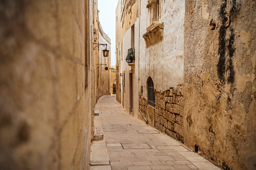 Ancient narrow street in Valletta, Malta