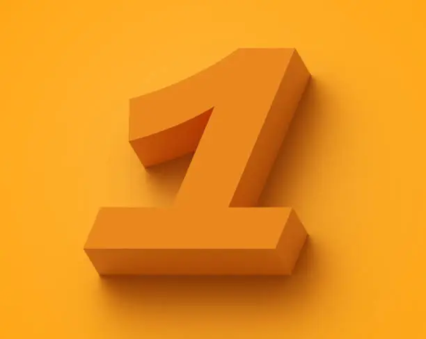 3D render number one 1 numbers orange background abstract with copy space.