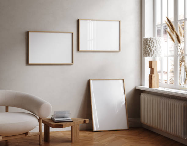 istock Frame mockup in contemporary minimalist beige room interior 1494886057