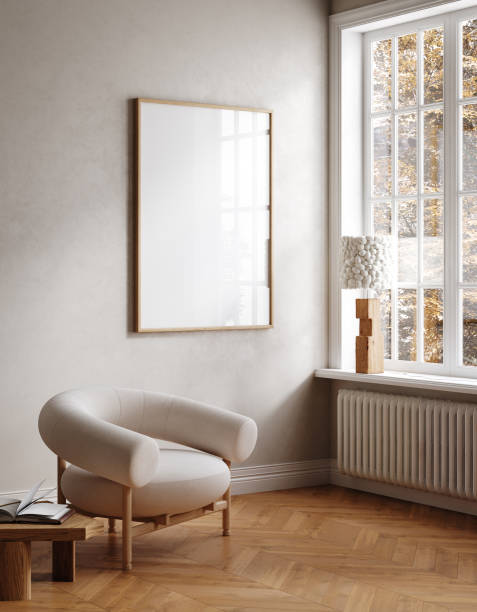 istock Frame mockup in contemporary minimalist beige room interior 1494886058