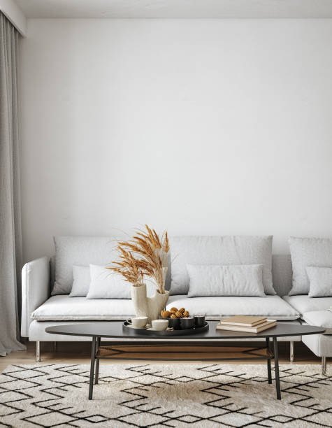 istock Home mockup, Scandinavian living room interior with grey sofa, table and decor 1494886109