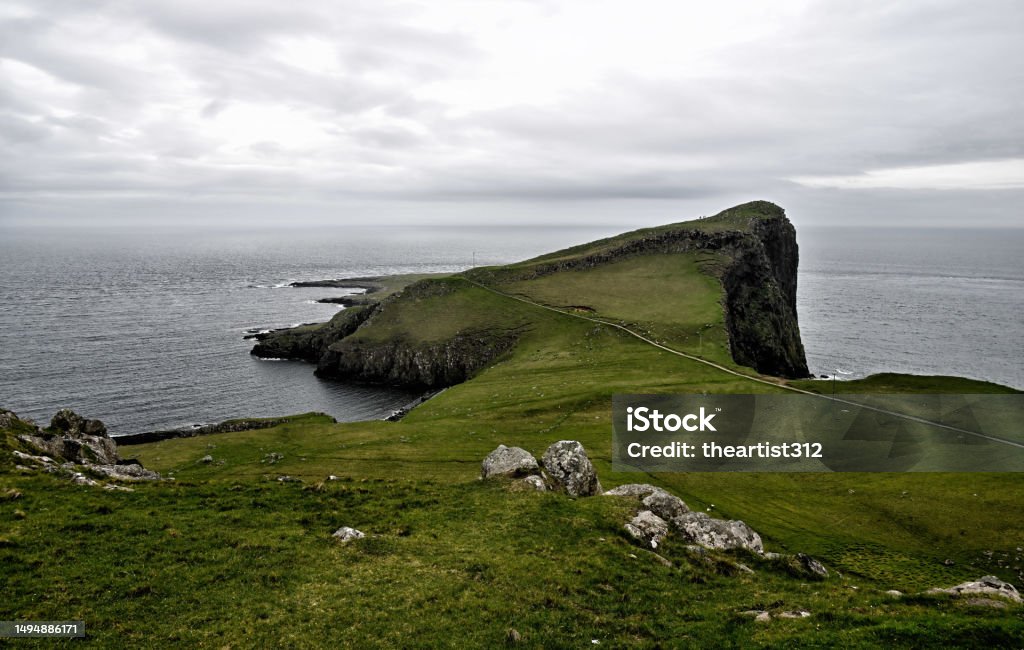 Neist Point Lighthouse Isle of Skye, Scotland Atlantic Ocean Stock Photo