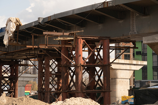 Construction site. structural elements for the construction of bridges and flyovers