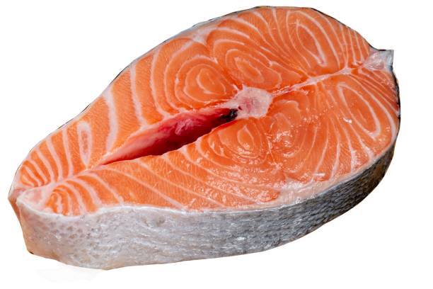 istock Salmon steak red fish. Piece of fatty red salmon 1494887724