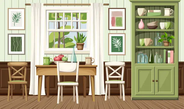 Vector illustration of Dining room interior. Cartoon vector illustration