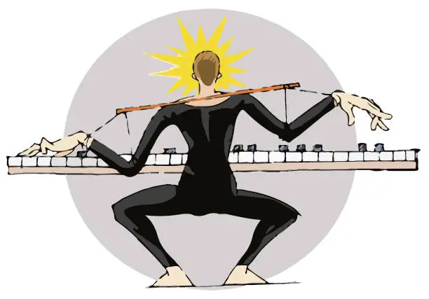 Vector illustration of man learning to play keyboard