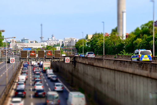 High angle view of traffic jam on Berlin city highway