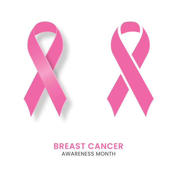 유방암 인식 리본 벡터 디자인은 흰색 배경에 있습니다. - breast cancer awareness ribbon stock illustrations