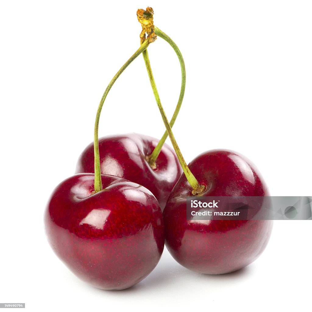 Red ripe cherries over white background Berry Fruit Stock Photo