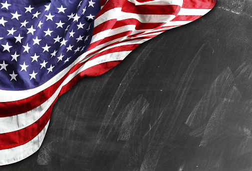 American flag on blackboard background