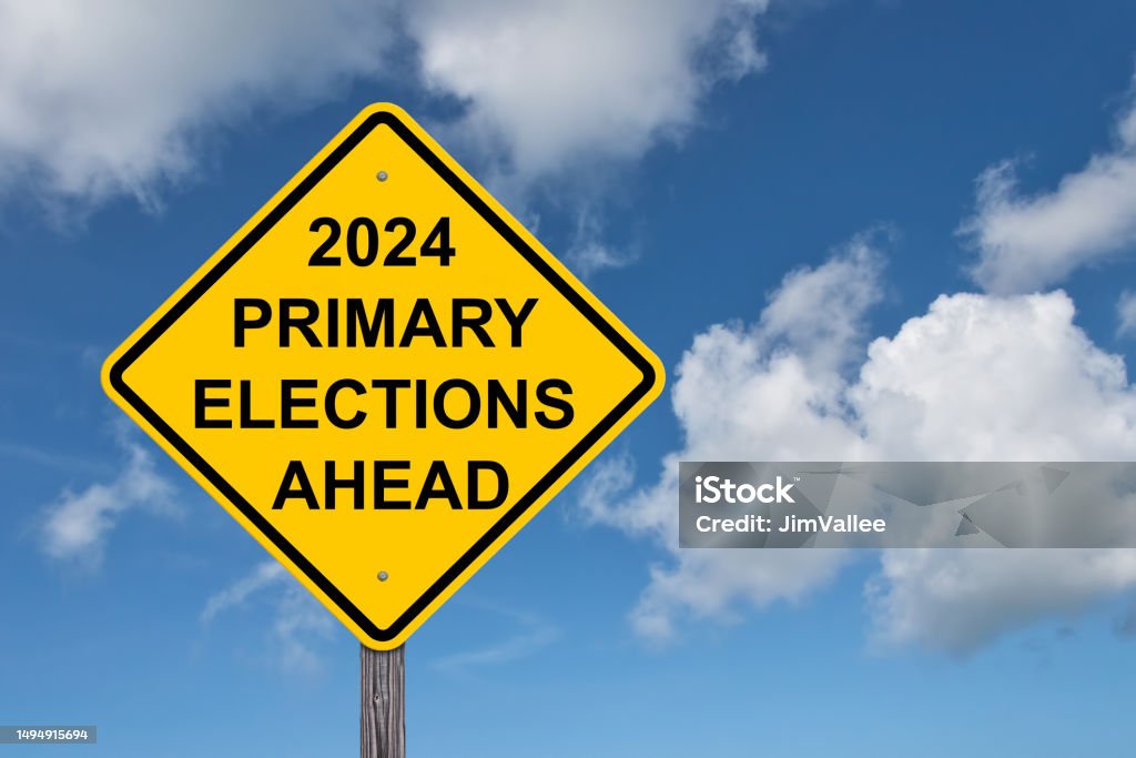 2025 Primary Elections Ahead Warning Sign Stock Photo Download Image