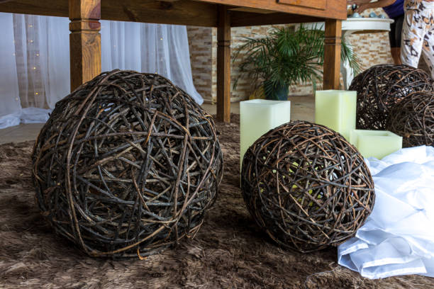 wicker balls Party decoration with wicker balls bamboo twist stock pictures, royalty-free photos & images