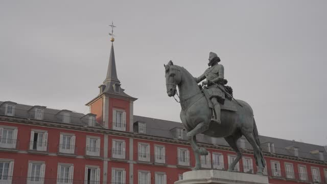 Madrid, Spain - Plaza Mayor Town Square and King Philip III Statue in the Morning