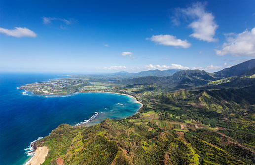 Hanalei Bay and surrounding coast on the north shore of Kauai, Hawaii