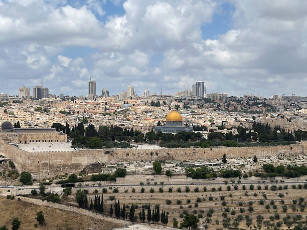 skyline of Jerusalem with al Aqsa mosque stock photo