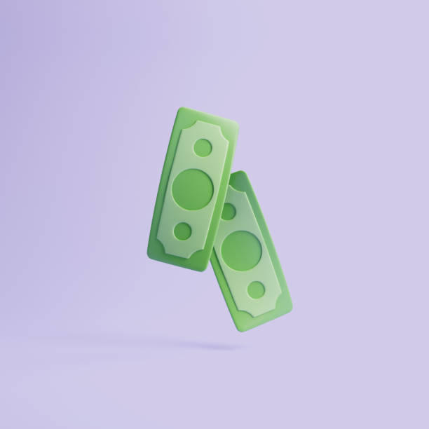 istock Green paper banknotes isolated on purple background 1494939781
