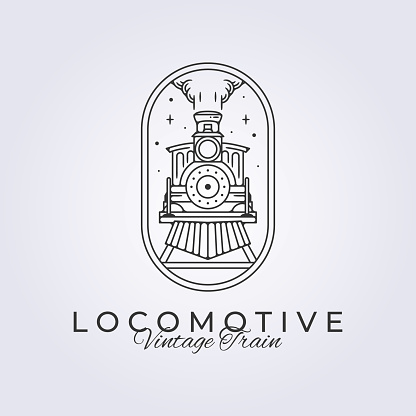 badge of vintage locomotive line art vector logo illustration design template icon retro train in the night