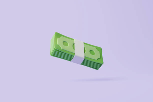 istock Bundle of money floating on purple pastel background 1494940603