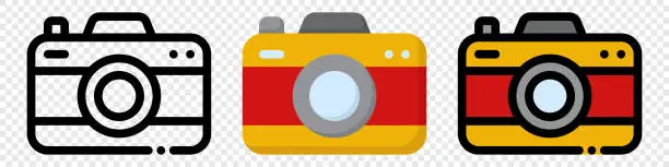Vector illustration of Camera icon set. Photo camera icon in different style. Photo camera in flat style. Photography symbol. Vector illustration
