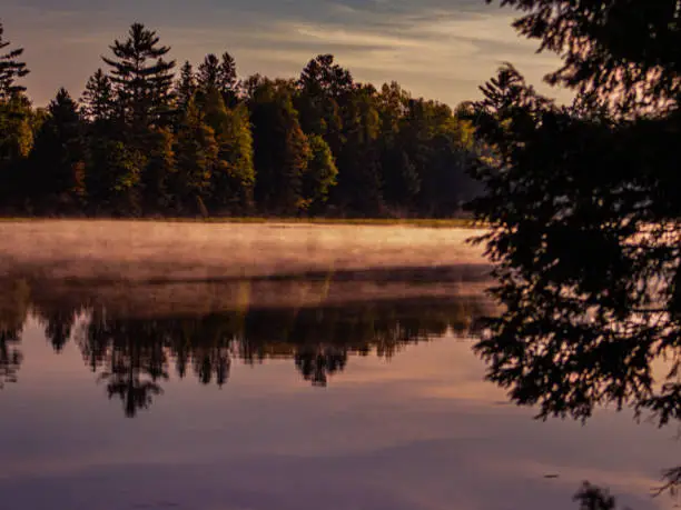 Light fog on Wisconsin River in Eagle River Wisconsin